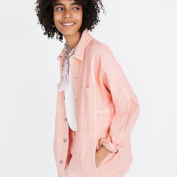pink longline denim jacket